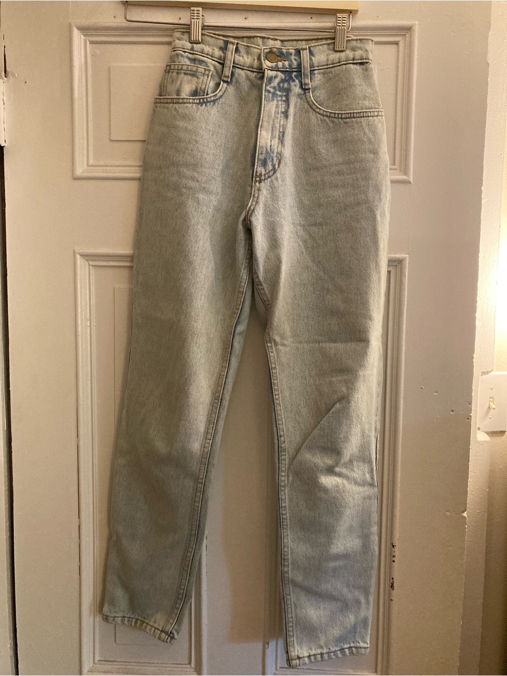 Los Angeles Apparel Light Wash High Waisted Tapered Leg Jeans 25 / 28